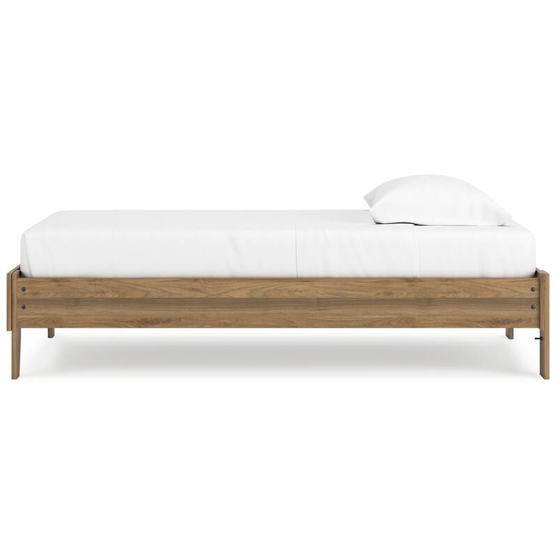 Deana Twin Platform Bed, Honey Brown Wood, Low Profile Tapered Legs