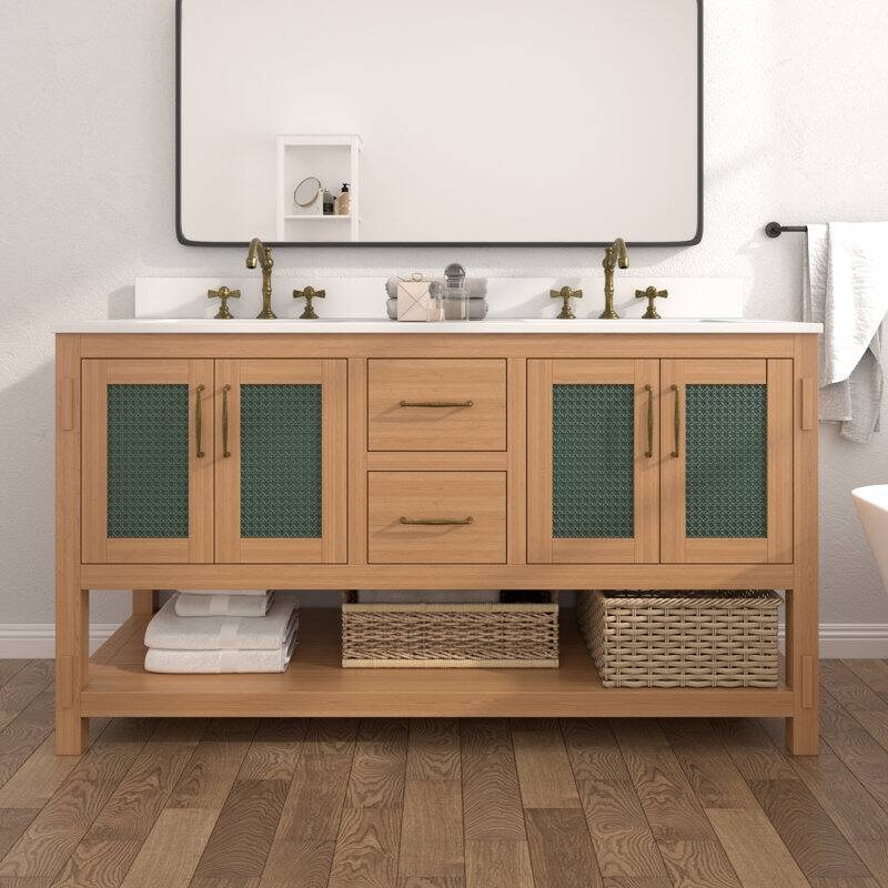 Acroma - 60'' Double Bathroom Vanity With Stone Top - Natural/Green