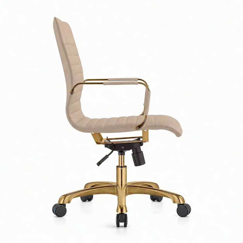 Harris Modern Gold Frame Leather Office Chair with Padded Seat, Adjustable Height, 360° Swivel, and Smooth Rolling Casters