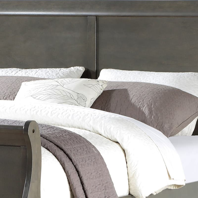 Sleigh Design Eastern King Size Bed with Rectangular Thin Legs, Dark Gray