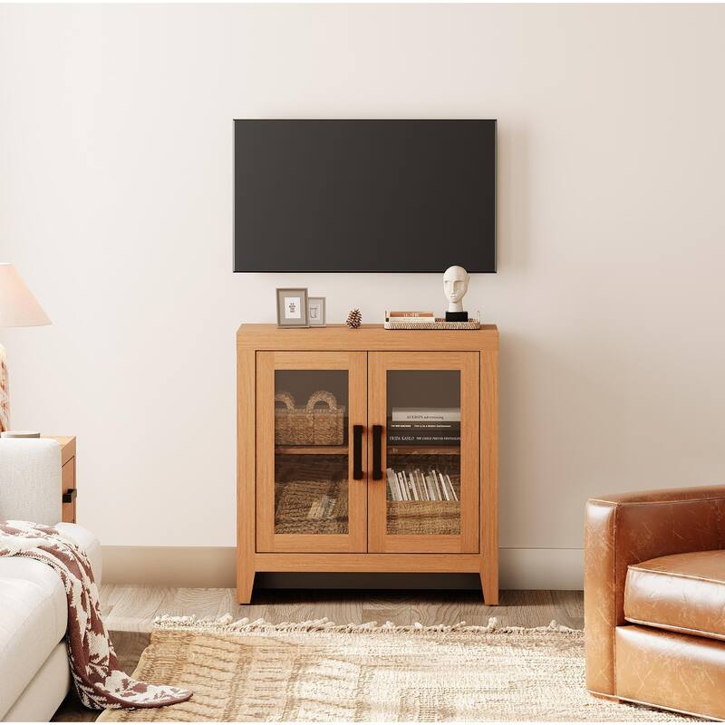 WAMPAT Modern Farmhouse Modular Buffet Cabinet, Glass Door Sideboard with Adjustable Shelves