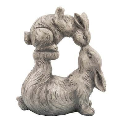 15 Inches Resin 2 Loving Rabbits Accent Decor, Antique White