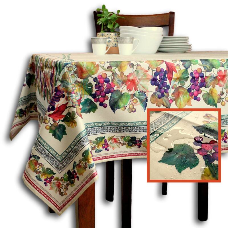 Wipeable Spill Resistant French Acrylic Coated Floral Tablecloth - 60 x 116 in