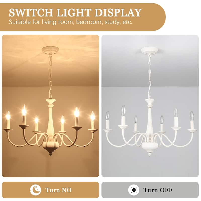 Modern Farmhouse 6-Light Candle Chandelier Light Fixture for Dining Room - W27.95"x H16.14" - N/A