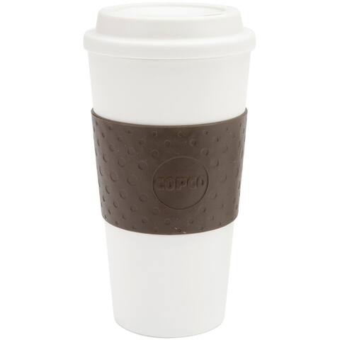 Copco Acadia Double Wall Insulated Travel Mug With Non Slip Sleeve BPA Free Plastic Reusable 16 Oz - Brown / White