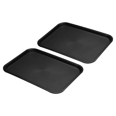14x11" Fast Food Tray, 2 Pack PP Plastic Rectangle Serving Tray, Black