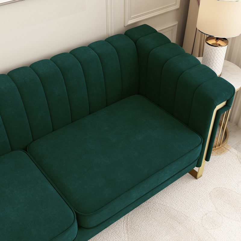 Velvet 3-Seater Sofa Living Room Couch Sofa with Deep Striped Tufting Sofa