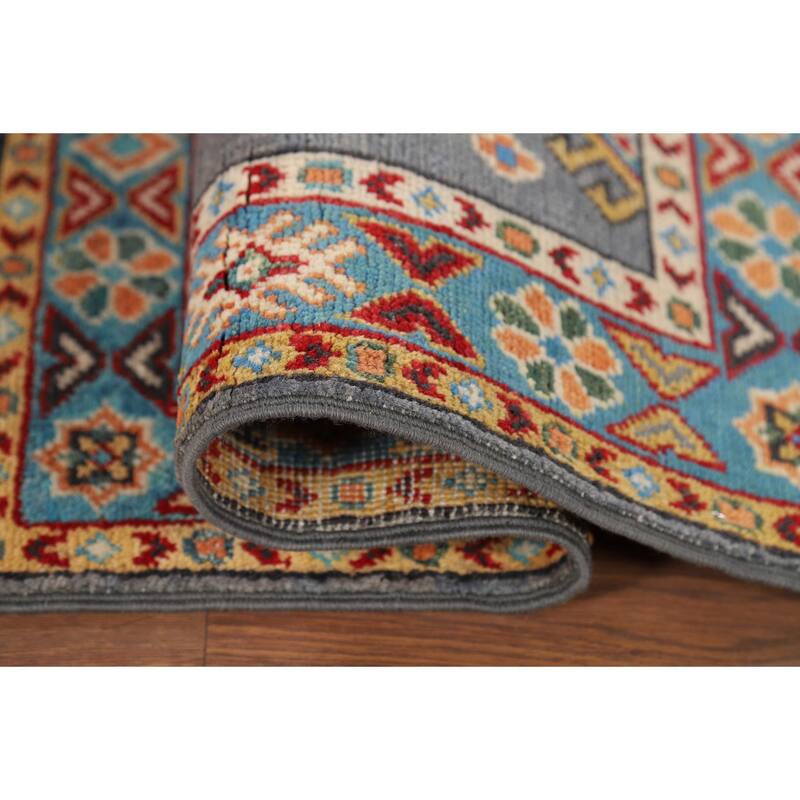 Gray Kazak Accent Rug Handmade Wool Carpet - 1'10" x 2'9"
