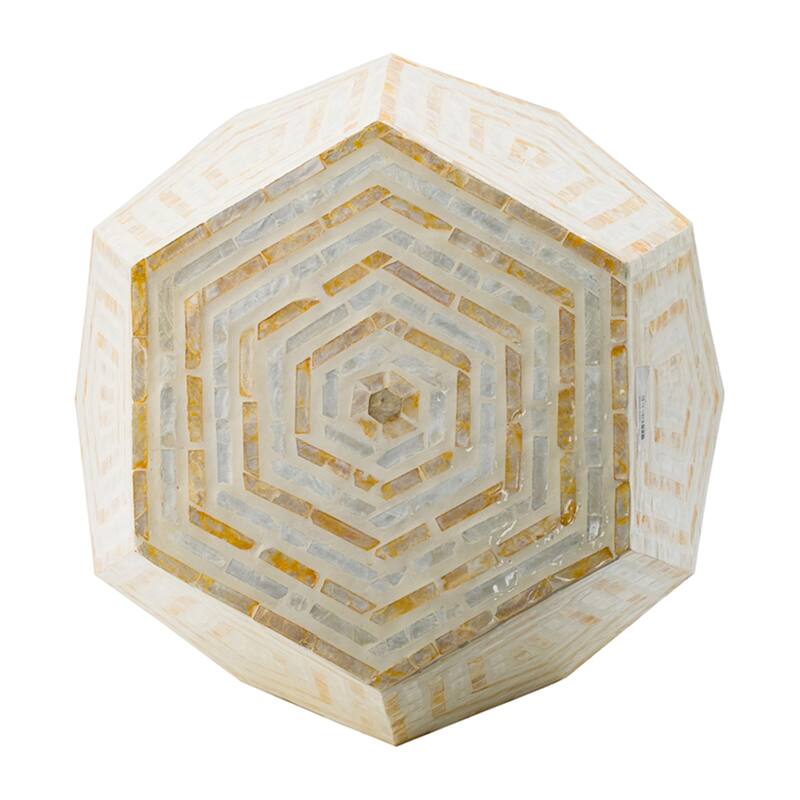 Hexagonal Capiz Shell Inlay Accent Stool - 21" - Cream and Beige