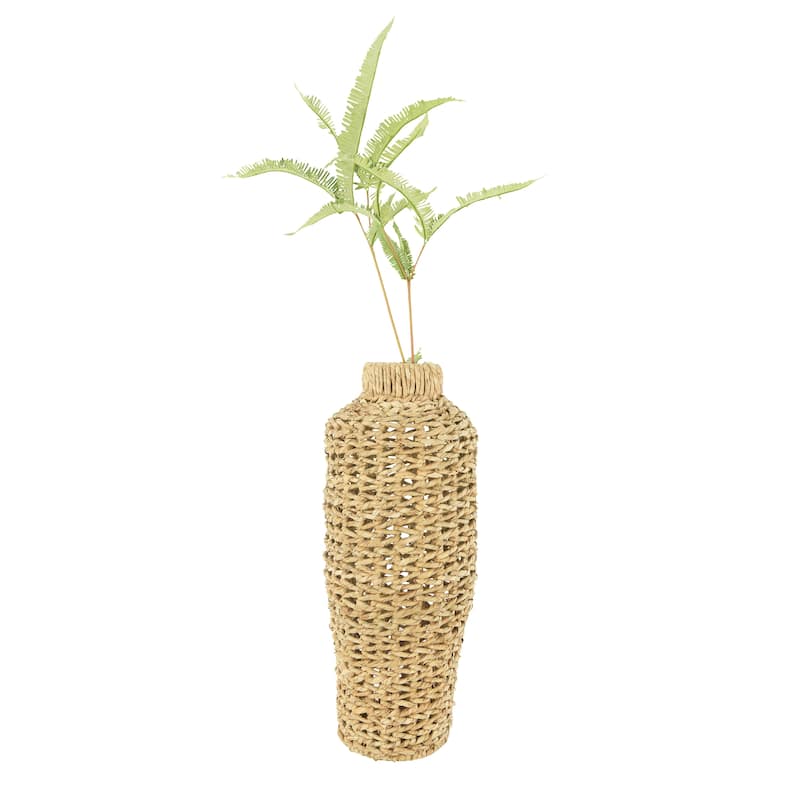 22"H Handwoven Water Hyacinth & Rattan Floor Vase