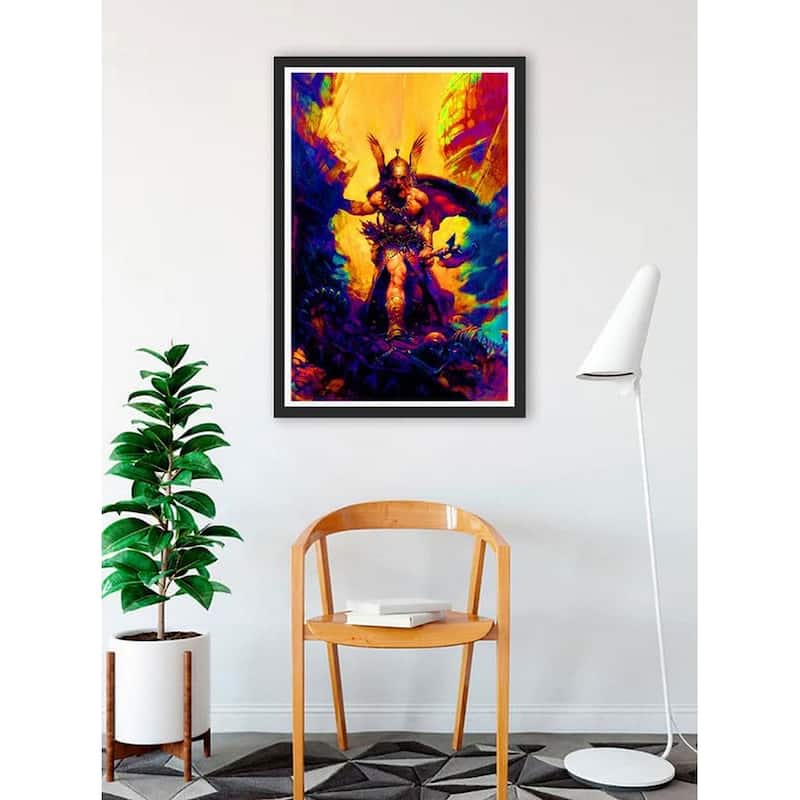 Dark Kingdom Fantasy art poster Frank Frazetta Non Flock Blacklight Framed Poster - 24 x 36 Inch