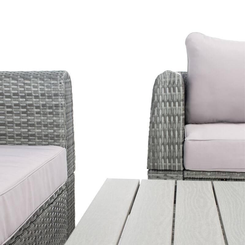 SAFAVIEH Outdoor Living Tarien Wicker 4-Piece Living Patio Set - 48"W x 25"D x 28"H