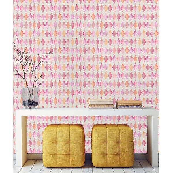 Pink Watercolor Geometric Pattern Peel and Stick Wallpaper - Bed ...