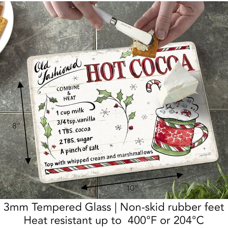 Holiday Treats 3mm Heat Tolerant Tempered Glass Cutting Board 10” x 8” Manufactured in the USA Dishwasher Safe