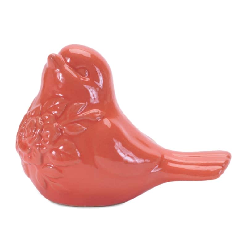 Floral Bird Ceramic Figurines - 4.75" - Pink - Set of 6