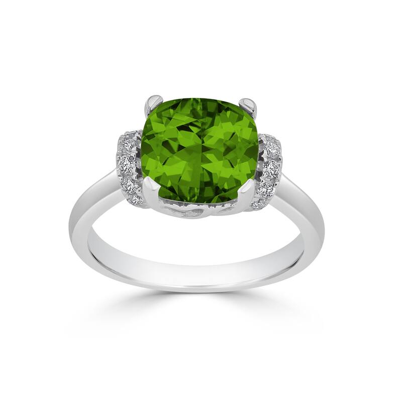 Auriya Unique 3 3/8ct Cushion-cut Peridot and Diamond Engagement Ring 1/5cttw 14k Gold