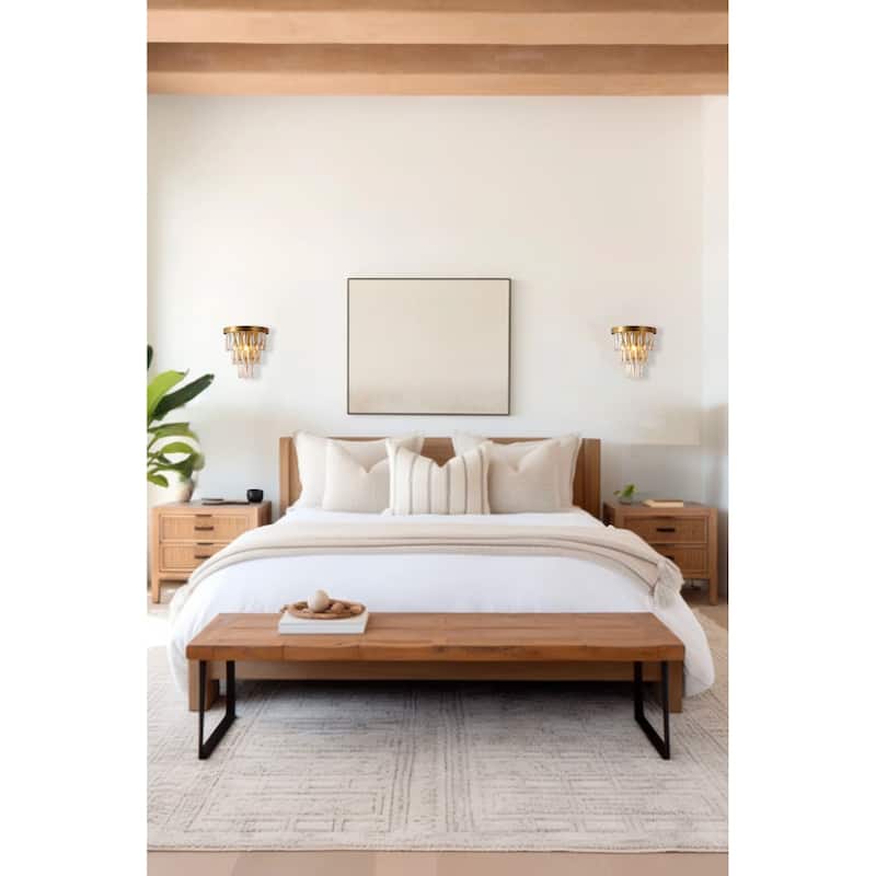 1-Light Satin Brass Wall Sconce With Clear Hanging Crystals