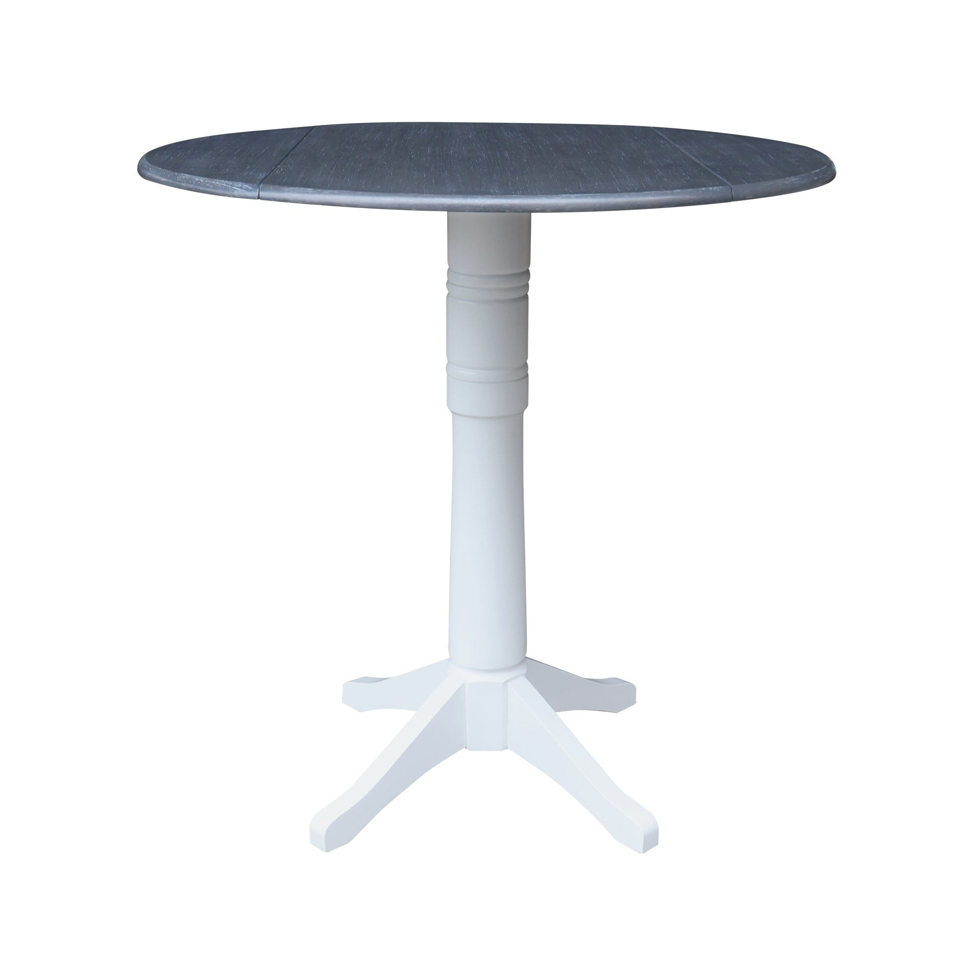 42" Round Dual Drop Leaf Pedestal Table, 43.2"H - White/Heather Gray