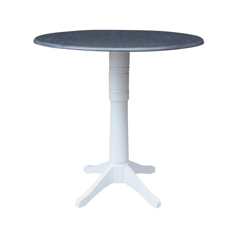 42" Round Dual Drop Leaf Pedestal Table, 43.2"H - White/Heather Gray
