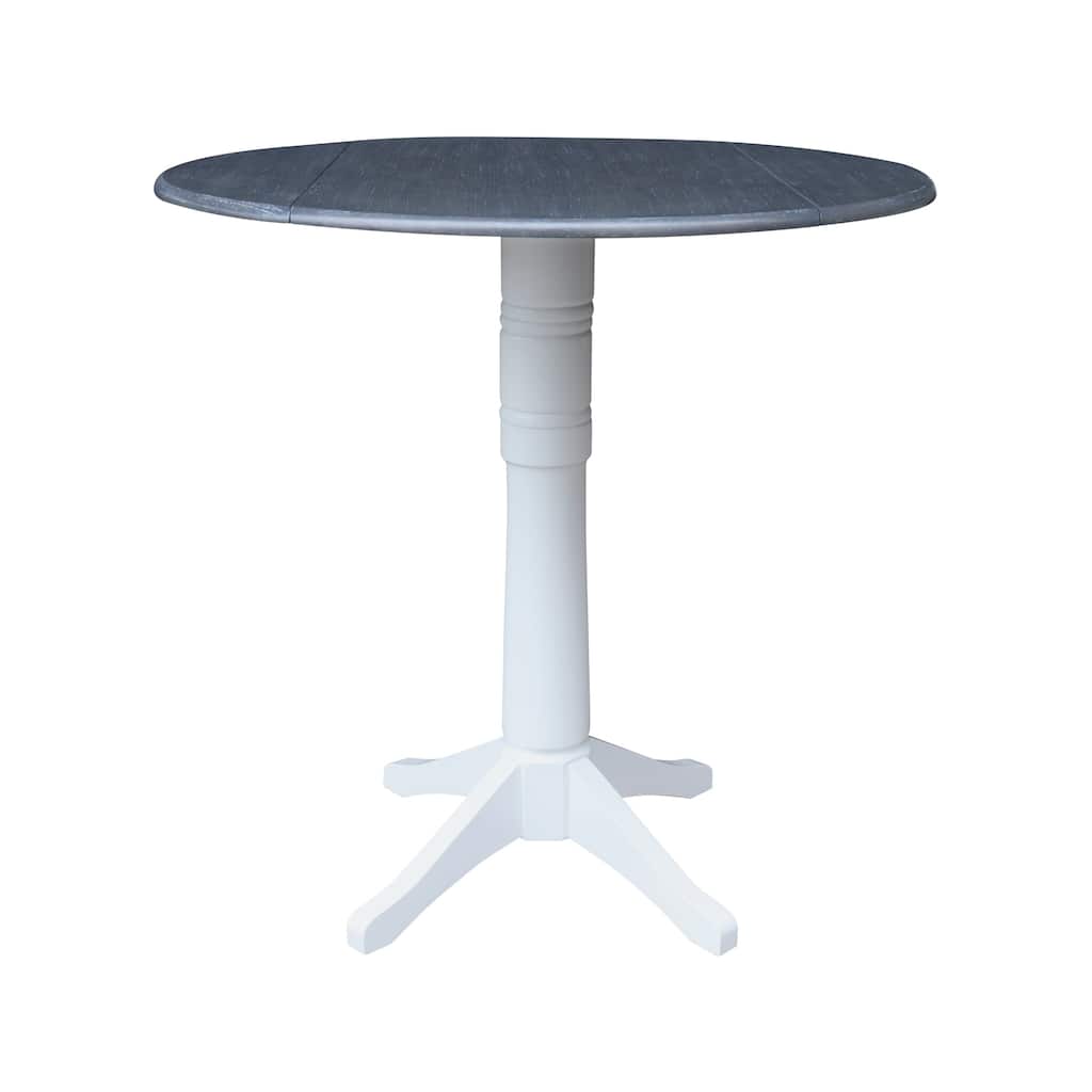 42" Round Dual Drop Leaf Pedestal Table, 43.2"H - White/Heather Gray