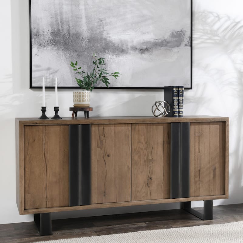 Classic Home Danica 94" Reclaimed Oak Sideboard Buffet - Natural Finish / Black Iron