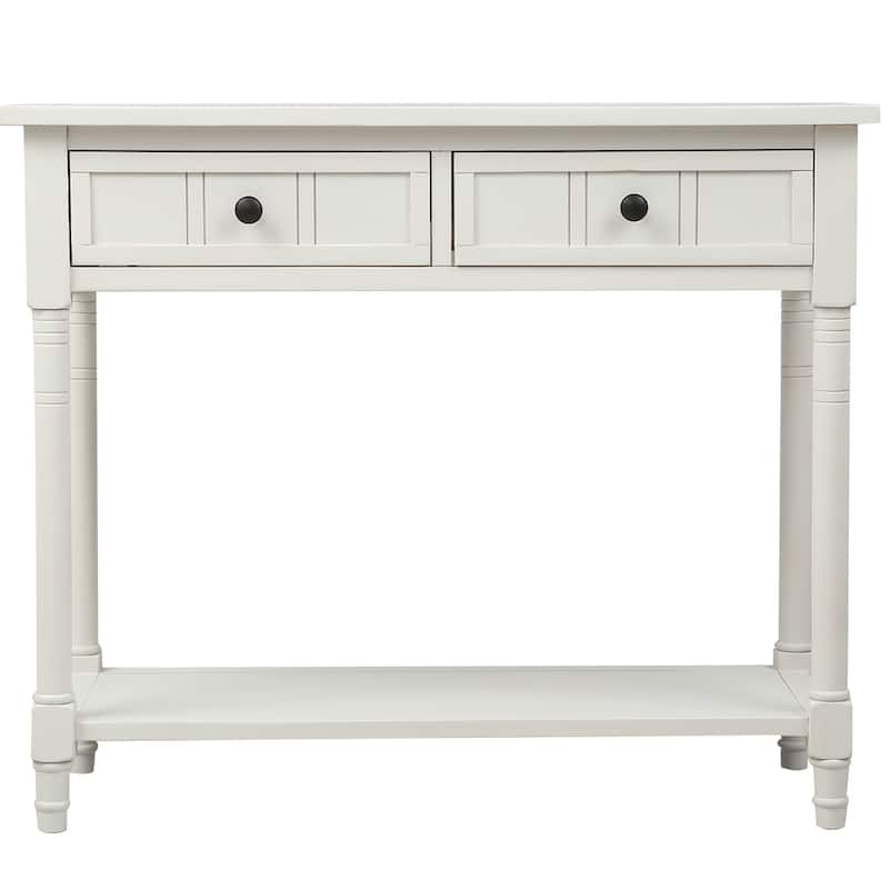 Modern Console Table with Two Drawers and Bottom Shelf - Ivory