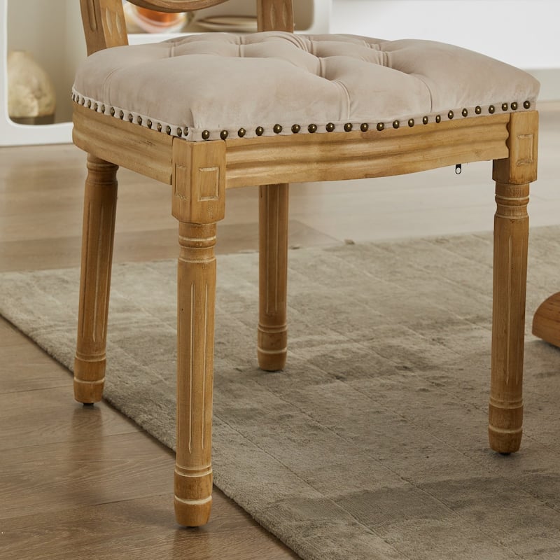 GDF Studio - French Traditional Wood PU Upholstered Dining Chairs with Tufted Back & Nailhead Trim, Set of 2