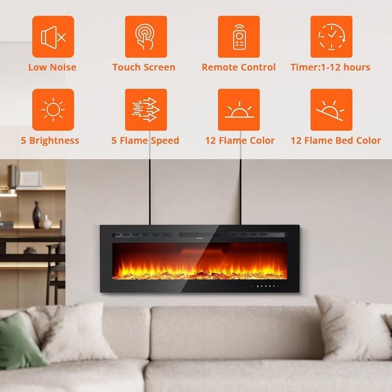 72" Wall-Mount Electric Fireplace Heater for Indoor Use - N/A