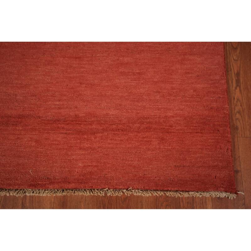 Gabbeh Modern Area Rug Hand-Knotted Solid Orange Wool Carpet - 4'11" x 6'7"