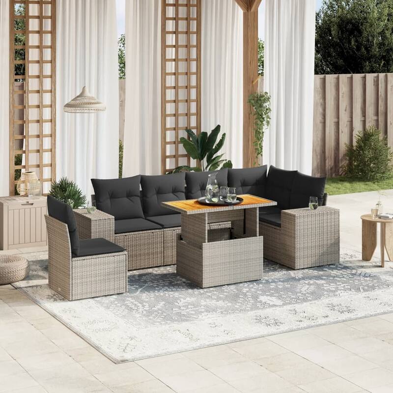 vidaXL Patio Sofa Set with Cushions Table and Modular Sofas 7 Piece Poly Rattan