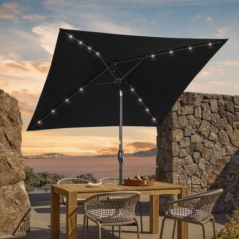 LIVOOSUN 6.5×6.5FT LED Square Patio Umbrella with UPF50+, Tilt Function, and Wind-Resistant Design——Experience Outdoor Comfort - NightBlack
