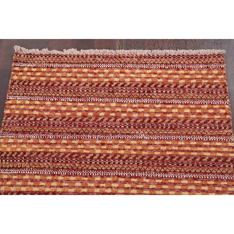 Geometric Striped Oriental Gabbeh Kashkoli Wool Area Rug Hand-knotted - 2'6" x 3'11"