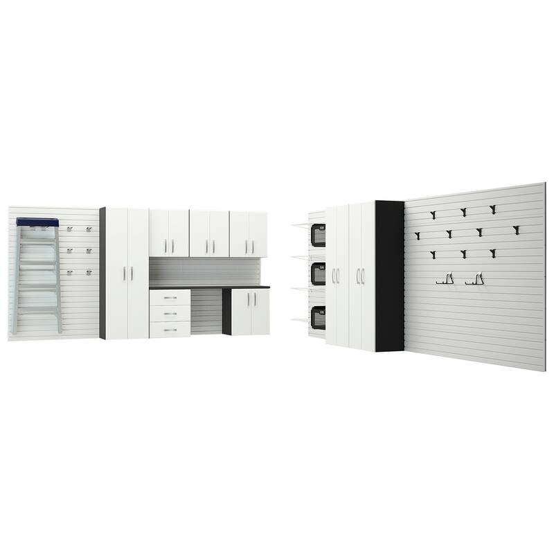 36 Piece Slatwall Panel, Cabinet, Hook, Bin, Shelf and Workstation Storage Set