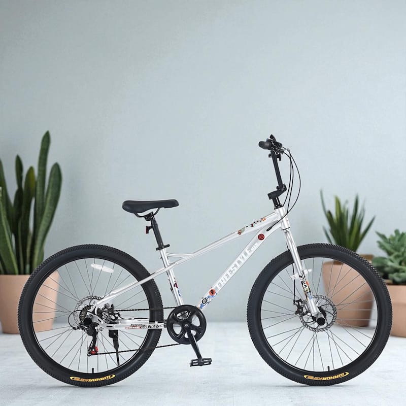 26 Inch Kids Freestyle Mountain Bike, Boys & Girls 12+, Shimano 7-Speed Steel Frame with Dual Disc Brakes