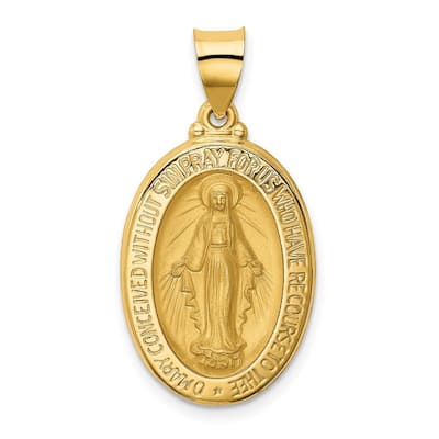 Curata 14k Yellow Gold 18" Satin Miraculous Medal Pendant Necklace