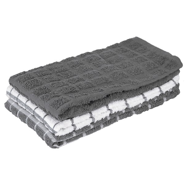 RITZ Cotton Terry Check Kitchen Towels (Set of 3) - Grey