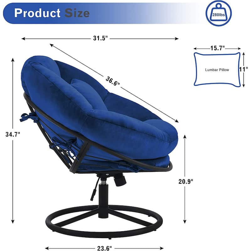 MCombo Gas Lift Swivel Papasan Chair with Height Adjustment, Velvet HQ405