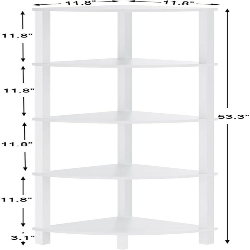 5 Tier Corner Bookshelf - 11.8"D x 11.8"W x 53.3"H