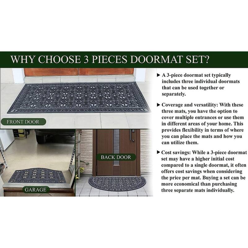 A1HC Rubber Grill Matching Doormat Set, For Front, Patio & Garage Entrance, Heavy Duty for Indoor Outdoor