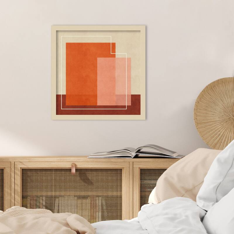Red Squares by Sarah Leonard Wood Framed Wall Art Print