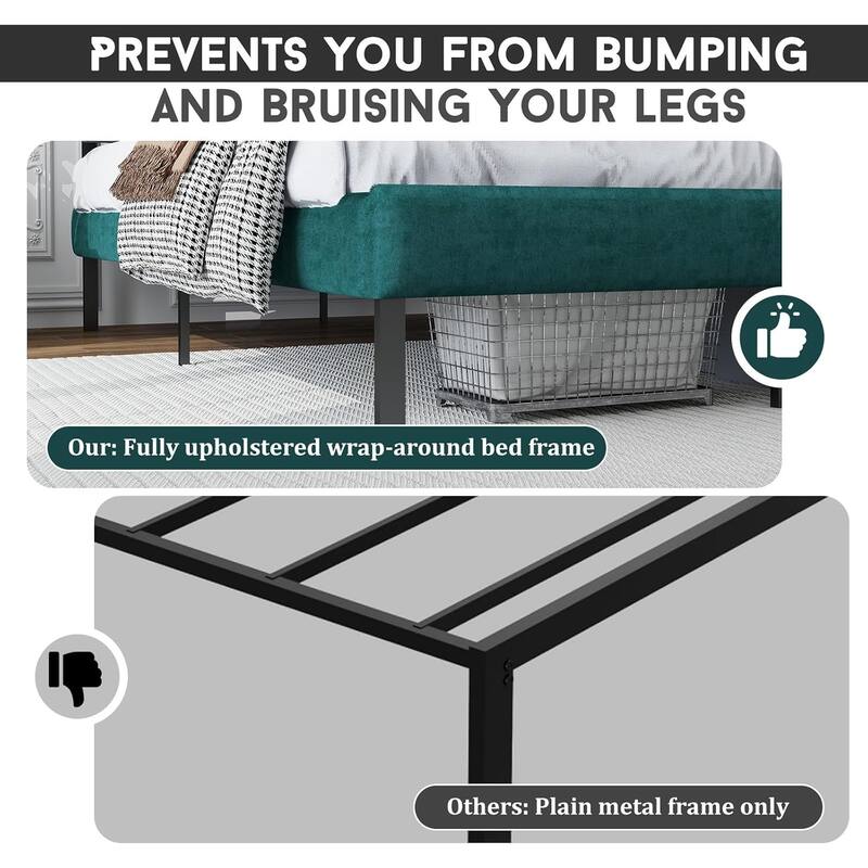 Queen Size Upholstered Platform Bed Frame - With Headboard, No Box Spring Needed, 14" Underbed Storage​