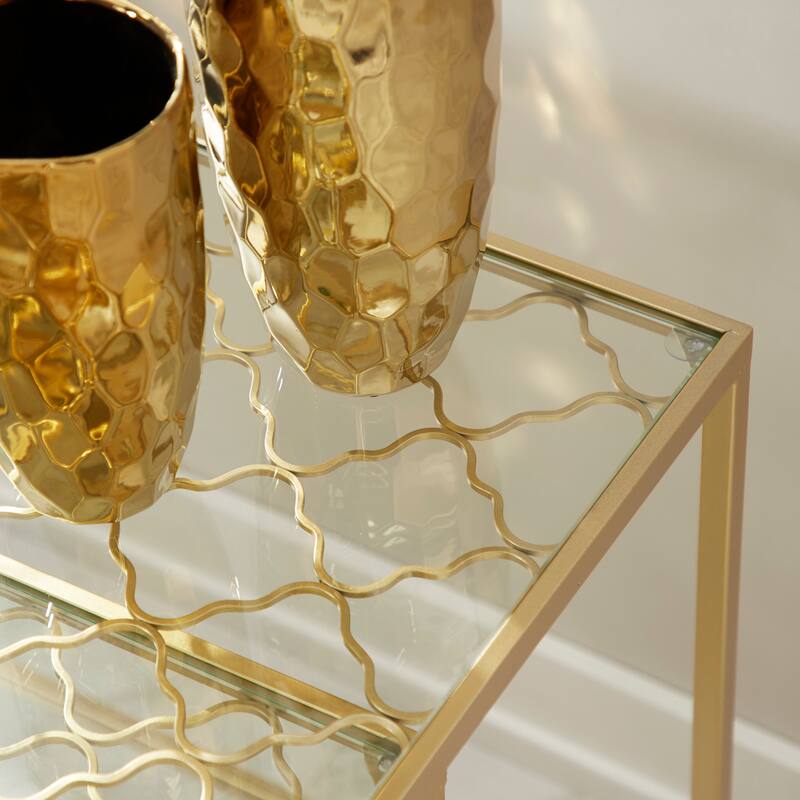 Gold Metal Accent Table with Clear Glass Top (Set of 3)