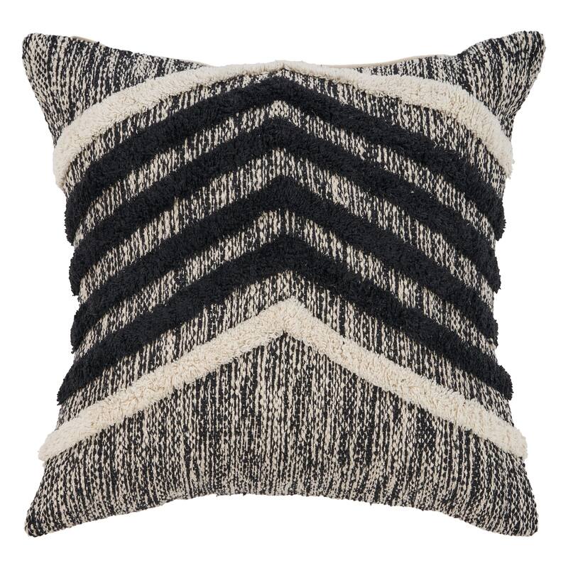 Handwoven Chevron Cotton Throw Pillow Cover - 18" - Black and Cream