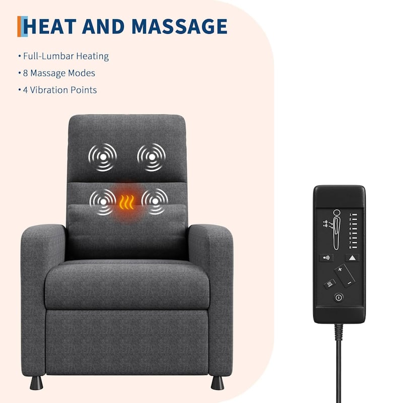 Adjustable Electric Linen Power Recliner Chair, Single Sofa with Massage and Heat