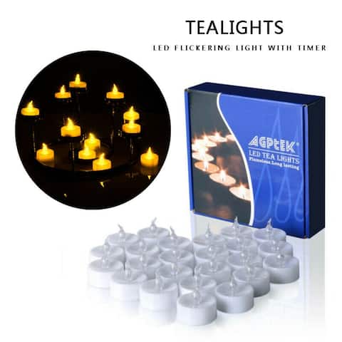 AGPTEK 24pcs Flameless Flickering LED Tea Lights Candles with Timer - S