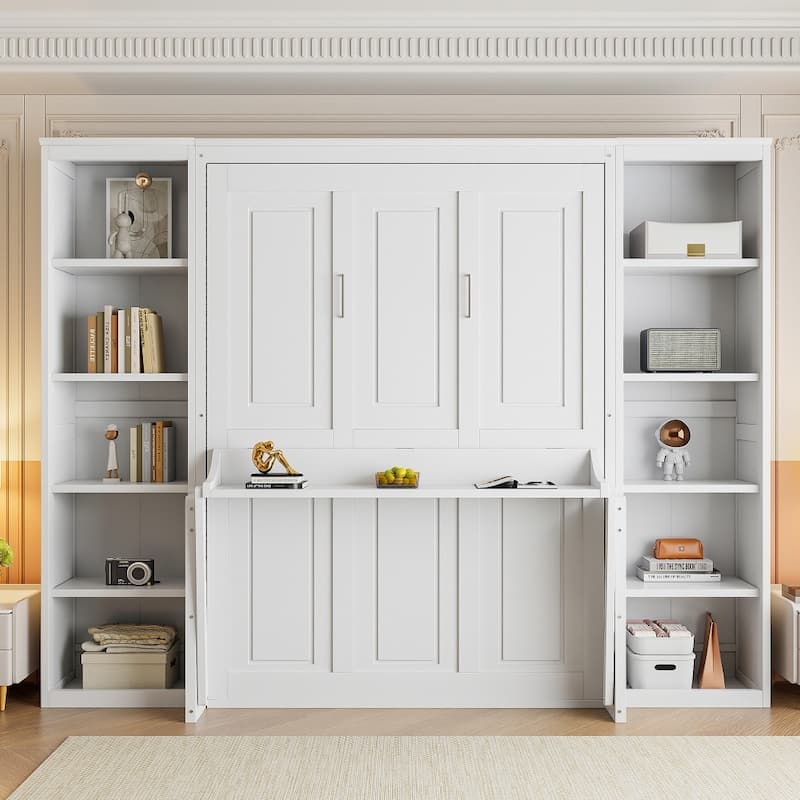 Full / Queen Size Murphy Bed with Desk and Bookshelf - Full