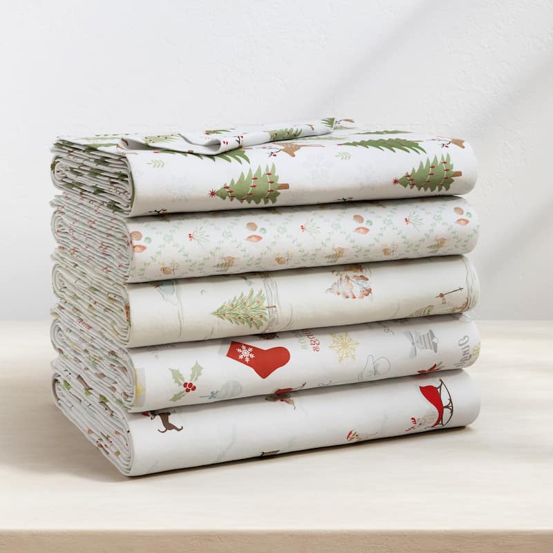 Linery & Co. Turkish Cotton Double-Brushed Christmas Flannel Bed Sheet Set