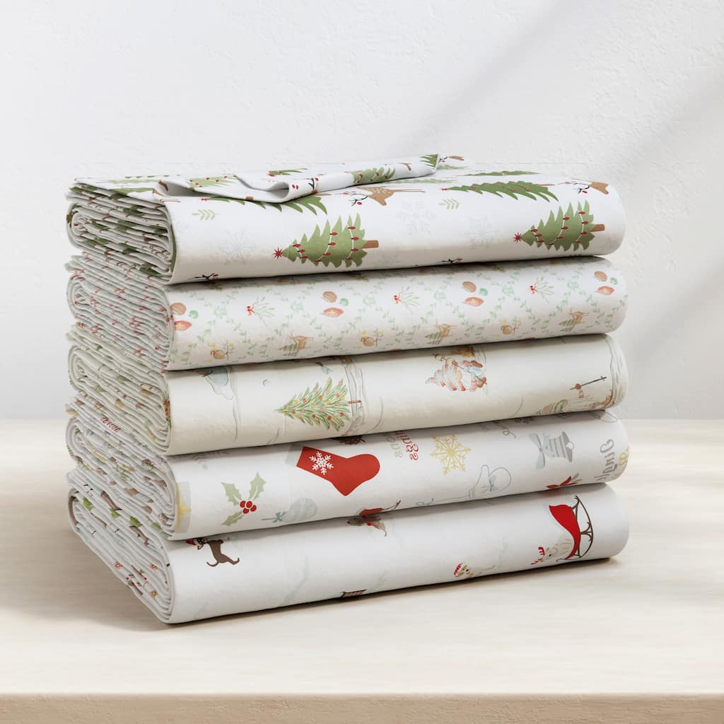 Linery & Co. Turkish Cotton Double-Brushed Christmas Flannel Bed Sheet Set