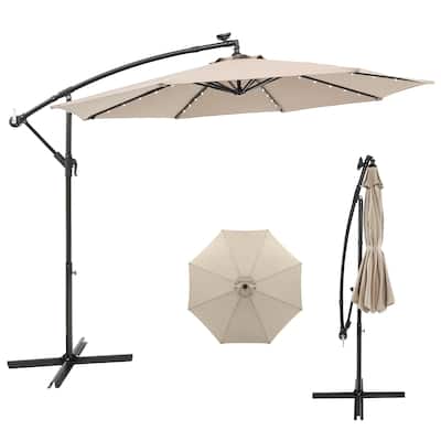 Costway 10 Ft Patio Solar LED Offset Umbrella 40 Lights Crank Cross
