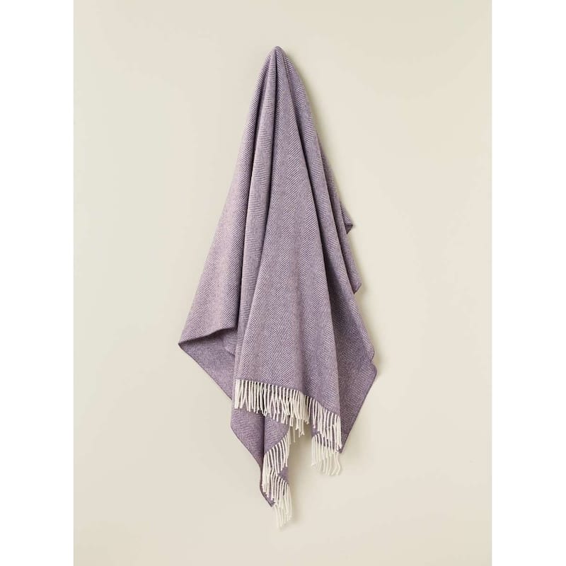 Merino Lambswool Throw Blanket - Herringbone Pattern, Made in England